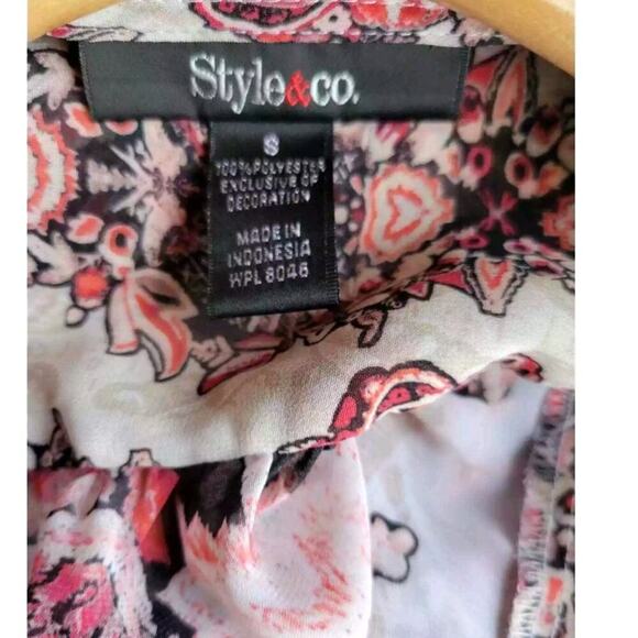 Style & Co Women’s Boho Floral Semi-Sheer Blouse with Front Pockets - Size Small - Picture 4 of 8